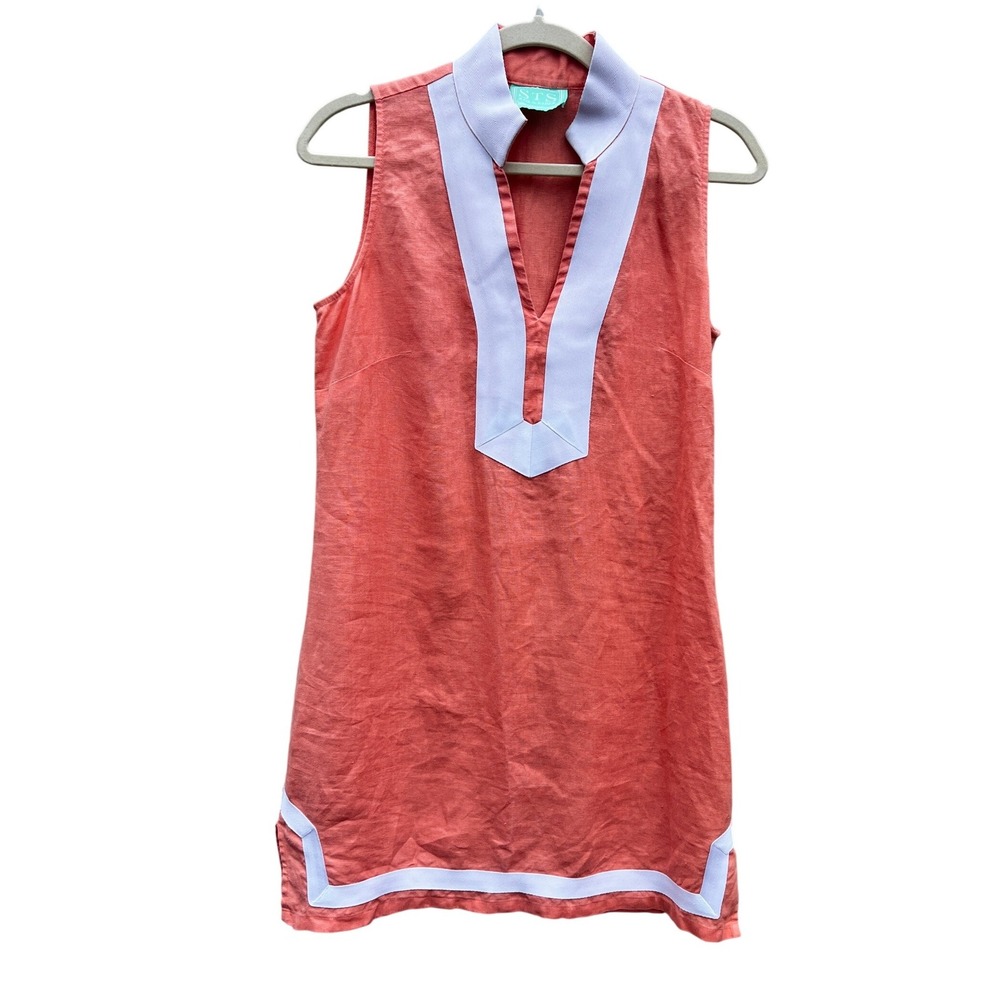 Sail to Sable Coral Pink Linen Sleeveless Tunic Shift Sun Dress Cover Cruise S - Picture 2 of 10